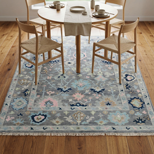 Luxury Classic <b>Grey</b> Hand Knotted Wool Area Rug with Pastel Floral Pattern Flat Pile for Living Room Bedroom - Product Image 2