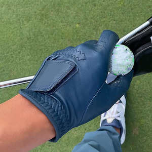 Guante de golf de cuero genuino para mano derecha, antideslizante, para hombre, con cierre de gancho y bucle, color azul oscuro - Product Image 6
