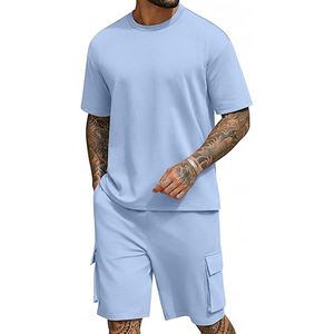Men 2 Piece <b>Set</b> Manufacturer 220 GSM Cotton T Shirt Cargo Shorts <b>Set</b> Oversized Summer Casual OEM Custom Logo Bulk - Product Image 1