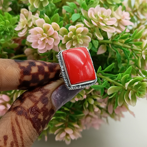 Natural Red <b>Coral</b> Ring Handmade Gemstone Jewelry Artisan Silver Ring Bold Statement Ring - Product Image 5