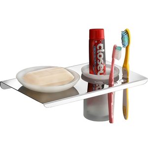 Jabonera de acero inoxidable con soporte para cepillos de dientes, organizador multiusos para baño y hogar - Product Image 1