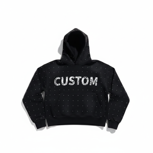 Sweat à capuche unisexe en coton de haute qualité avec strass personnalisés, style streetwear, en molleton bouclette brodé, haute densité GSM - Product Image 1
