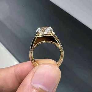 Royal 14K Yellow Gold Vintage <b>Mens</b> <b>Ring</b> 3 Ct F VS1 Brilliant Lab Grown Diamond IGI Certified Rhodium Plated Wedding Band - Product Image 4