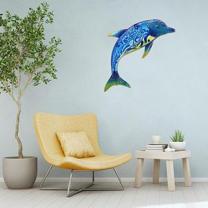 Sculture in Vetro e Metallo a Tema Delfino e Pesce, Decorazione Murale per Esterni, Tema Oceanico per Soggiorno e Camera da Letto - Product Image 2