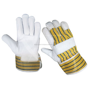 Cowhide High Visibility Working <b>Leather</b> Gloves From Pakistan Canadian Rigger Gloves for Construction Back With Rubberized <b>Cuff</b> - Product Image 4