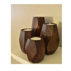 Polished wooden tealight <b>candle</b> holders natural grain handcrafted eco friendly artisanal rustic premium set - Product Image 4
