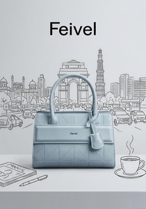 Light Blue <b>Quilted</b> PU Leather Handbag Large Capacity Tote Bag <b>Single</b> Handle Cover Closure for Daily Commute - Product Image 2