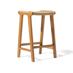 Minimalist style Bar Chair <b>Stool</b> Teak Wood Frame Material and Woven <b>Seat</b> For Home Bar Furniture Decoration - Product Image 2