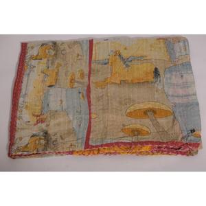 Vintage Kantha <b>Quilt</b> Handmade Printed Floral Cotton Washable Reversible Indian Boho Bedspread Eco Friendly Decor - Product Image 3