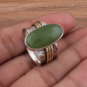 Anillo de Jade Verde Natural, Plata de Ley 925, Anillo de Tres Capas, Anillo de Boda para Mujer y Hombre, Amuleto de la Suerte, Joyería al por Mayor - Product Image 2
