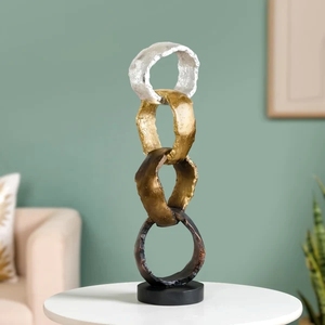 Escultura Moderna de Lujo con Anillos Entrelazados Abstractos y Acabado Metálico Texturizado en Plata, Oro y Bronce para Sala de Estar - Product Image 6