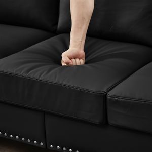 Divano a Due Posti in Pelle Nera Imitazione Pelle Bovina da 151 cm, Design Moderno Classico, Imbottito per Soggiorno con Dettagli a Chiodo - Product Image 5