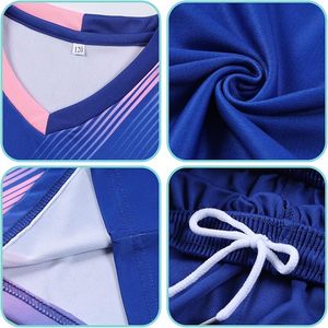 Ensemble de maillots de football unisexes personnalisés OEM, bleu rose, manches courtes, tissu respirant en polyester, shorts à taille élastique - Product Image 3
