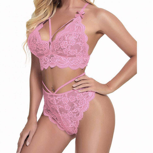 Conjunto de lencería de encaje rojo, sujetador con tiras y bragas tipo bikini, sin aros, sin forro, lencería sexy para mujer - Product Image 4