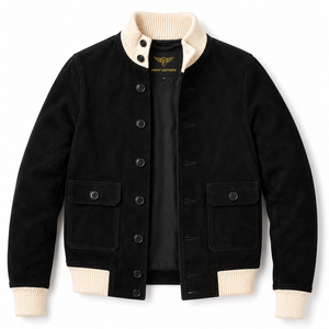 Furat Leathers Black <b>Suede</b> Sheep Leather Bomber <b>Jacket</b> Maroon Quilted Eco-Friendly Quick Dry 3D Embroidery Breathable Winter - Product Image 1