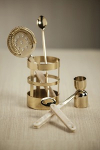 Elegant Gold Finished Barware Tool Set With Marble Handle <b>Spoon</b> Strainer Peg <b>Measure</b> And Storage Holder For Clubs And Home Bars - Product Image 6
