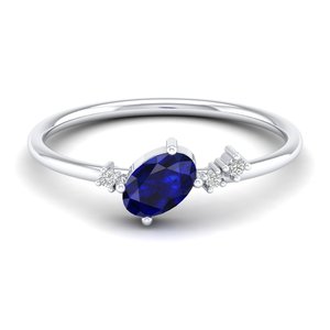 REYES Luxury Oval Cut 0.5Ct Blue Sapphire Gemstone <b>Rings</b> in 925 Sterling <b>Silver</b> Moissanite Engagement <b>Ring</b> <b>Statement</b> Jewelry - Product Image 1