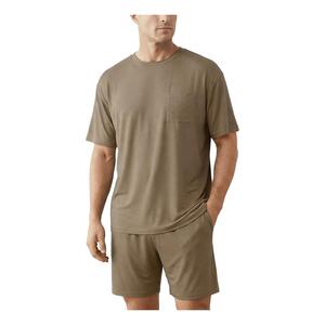Conjunto de Camiseta de Cuello Redondo de Algodón de Color Sólido para Hombre con Bolsillo, Ropa Casual Transpirable de Verano, Manga Corta y Pantalones Cortos a Juego - Product Image 5