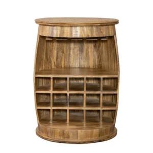 <b>Rustic</b> Wooden Barrel Shelf Storage Unit Antique Style Home Furniture Living Room Display Rack Solid Wood Bar <b>Cabinet</b> - Product Image 2