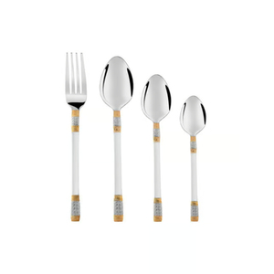Ensemble de couverts en acier inoxydable doré au design moderne, avec manche imitation bois, finition miroir, pour la maison et les restaurants. - Product Image 4