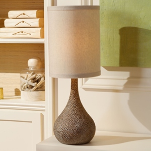 Elegant design Hammered Brown <b>Table</b> Lamp Set of 2 Textured Metal Base Linen Fabric Shade Elegant <b>Bedside</b> Nightstand - Product Image 3