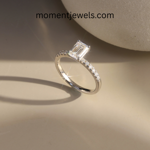 Emerald Cut <b>Crystal</b> <b>Ring</b> 925 Sterling Silver Pave Band Minimalist Engagement Jewelry Womens Stackable Fashion <b>Ring</b> Daily Style - Product Image 2