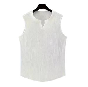 Men's <b>White</b> O-Neck Solid Color Spandex Front Logo Breathable Knitted <b>Tank</b> <b>Top</b> Casual Style - Product Image 2