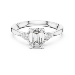 Bague de fiançailles à trois pierres en moissanite taille émeraude, or rose, argent sterling 925, avec pierres latérales taille triligne, pour femme - Product Image 5