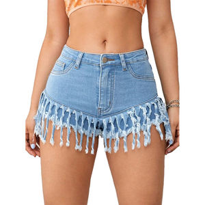 Shorts de Mezclilla de Cintura Alta para Mujer con Borde Deshilachado, Estilo Casual de Verano - Product Image 3