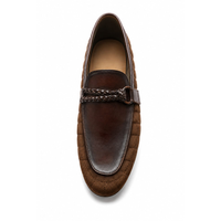 Herren Echtleder-Slipper mit Geprägtem Logo, Slip-On aus Rindsleder, Ganzjährig Tragbar, Gummisohle, Atmungsaktiv und Rutschfest