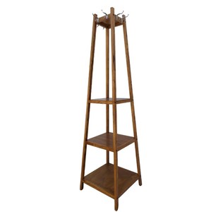 Perchero Plegable de Madera Maciza con Ruedas, 8 Ganchos y 3 Estantes, Diseño Escandinavo Moderno, Mueble para el Hogar - Product Image 5