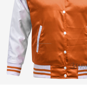 Chaqueta universitaria de satén personalizada para hombre con letras bordadas Chaqueta deportiva con tiras de colores de precio de fábrica para invierno - Product Image 6