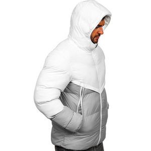Blouson d'hiver matelassé à capuche pour homme, coupe-vent en polyester avec blocs de couleur, fermeture éclair, style décontracté, rembourrage épais 2027 - Product Image 5