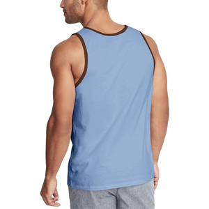Débardeur sans manches en coton tricoté respirant bleu clair uni pour homme, col rond, décontracté, style muscle - Product Image 6