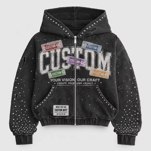 Sweat à capuche zippé surdimensionné personnalisé en molleton de coton, coupe ample à épaules tombantes, options DTG DTF disponibles, MOQ 10 - Product Image 1