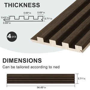 4 confezioni 94.5 \ "X 5.7 \" pannelli acustici in legno massello color noce decorazione da parete per interni soggiorno TV sfondo-noce - Product Image 5