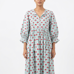 Beautiful floral Cotton Block Printed dress Dress For Casual wear Hand Block Printed Dress - Product Image 1