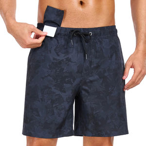 Shorts de bain camouflage bleu foncé pour homme, taille mi-haute, cordon de serrage, séchage rapide, avec poches, style décontracté, tissu tissé - Product Image 5
