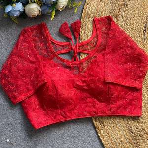 Party Wear Schiffli Embroidery Work With Sequence And Thread Work Readymade Blouse - Product Image 2