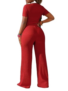 Nouvel ensemble décontracté tricoté : Haut uni respirant à manches courtes et pantalon ample à jambes larges pour le streetwear - Product Image 4