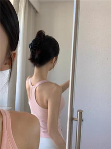 Top Corto de Punto de Algodón, Liso, Bordado, Casual, Básico, Sin Mangas, Cuello Redondo, Acanalado, para Mujer - Product Image 6