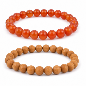 Conjunto de Pulseras de Moda para Mujer: Pulsera de Piedra Lunar de 8mm con Banda Complementaria de Cuentas en Tono Plateado, Diseño Suave y Apilable - Product Image 4