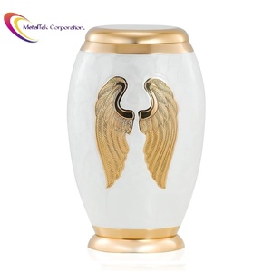 Trending Style White Cremation Urns Golden Angel Wings Polished Memorial Funeral Ashes Wholesale Funeral Decorative <b>Jars</b> Urns - Product Image 2