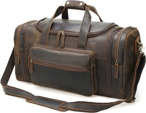 Vintage Candy Pattern Genuine <b>Leather</b> Duffle <b>Bag</b> for Men and Women Fashionable Sports and Gym Travel <b>Bag</b> with Two Front Pockets. - Product Image 1