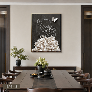 Peinture murale florale en soie de haute qualité, représentant une femme et des fleurs, art décoratif moderne, OEM ODM, origine Vietnam, modèle BR3 - 3 - Product Image 4