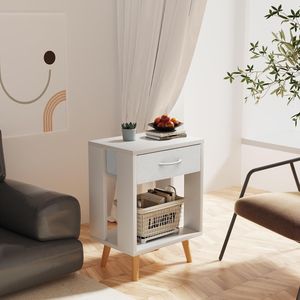 Set di 2 Comodini in Legno con Ripiani Aperti e Cassetti in Tessuto, Tavolino da Camera con Soluzione di Archiviazione Pratica - Product Image 2