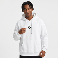 Sweat-shirt à capuche blanc pour femme avec imprimé cœur, pull décontracté en coton, design avec poche et logo sur le devant, idéal pour l'automne