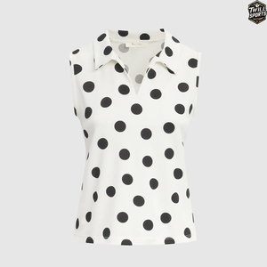 Camiseta sin mangas con cuello en V y estampado de lunares personalizada para mujer, informal, de verano, con logo frontal, de poliéster - Product Image 2