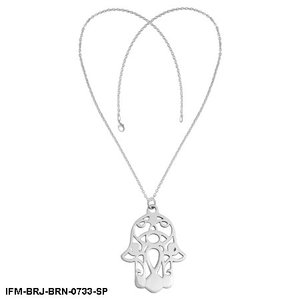 Collier pendentif Hamsa en laiton plaqué argent, finition mate, chaîne réglable pour femme, occasions de fête, protection symbolique, religieux - Product Image 5