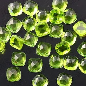 Pierre précieuse naturelle de péridot vert de luxe faite à la main, taille rose, forme coussin carrée, taille à facettes, qualité supérieure, pour la fabrication de bijoux DIY - Product Image 2